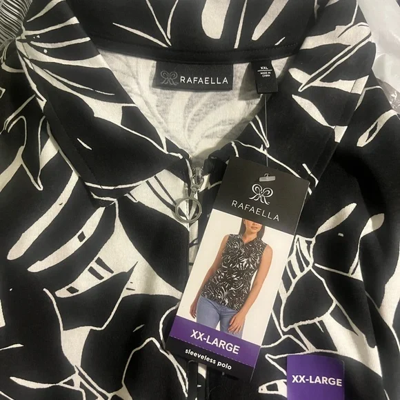 Rafaella Black & White Sleeveless Zip-Front Leaf Print Top NWT XXL - Picture 9 of 9